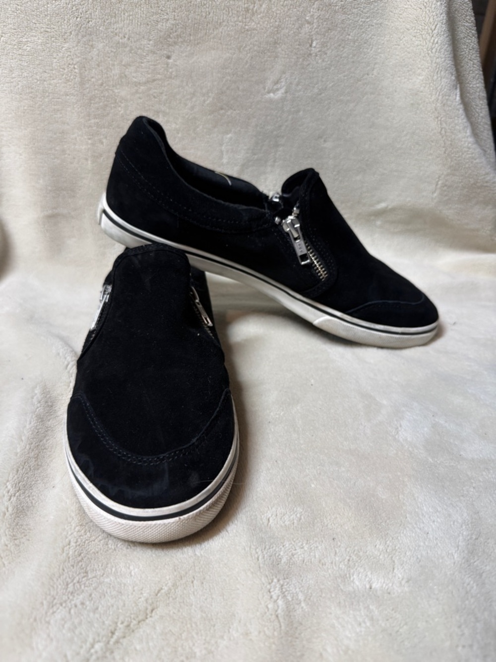 Ralph Lauren Black Suede Slip-On Sneakers with Side Zippers
